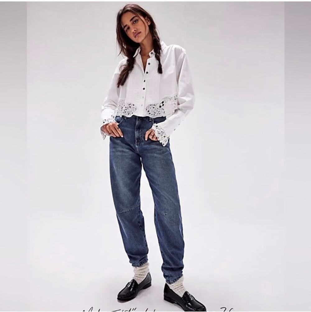 We the Free Jeans Womens 27 Blue Augusta Slim Barrel High Rise Lyocell Bohemian